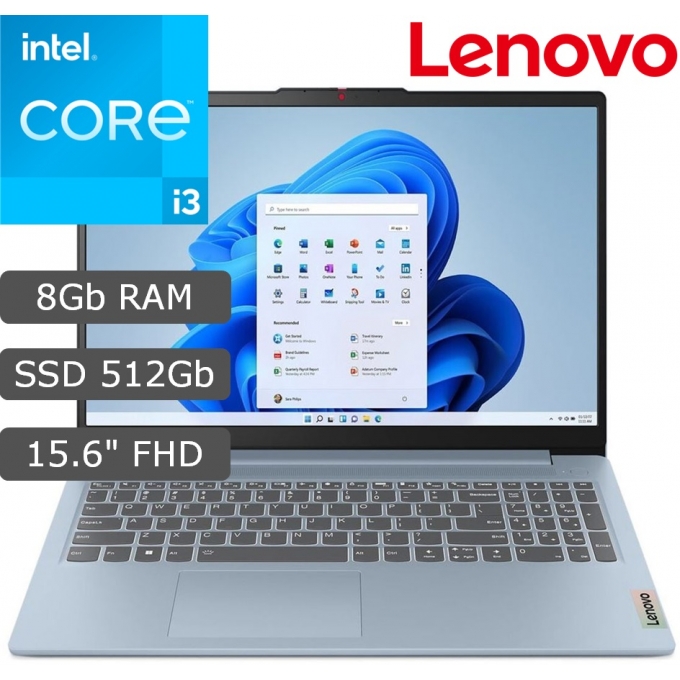 Laptop Lenovo IdeaPad Slim 3 15IAN8, Core i3-N305 1.8/3.8GHz, Memoria RAM 8Gb LPDDR5-4800, Disco Solido 512Gb SSD M.2, Pantalla 15.6pulgadas FHD, Windows 11 Home / Lenovo