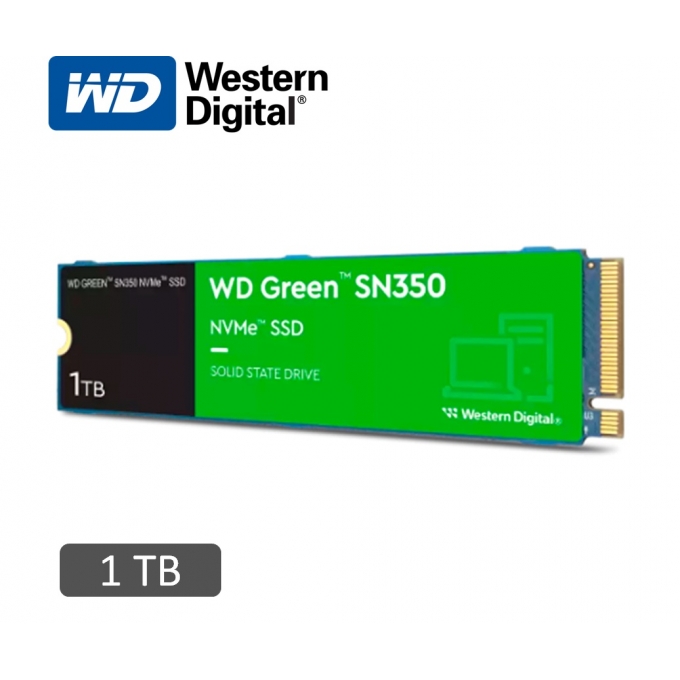 Disco Duro Estado solido WD Green SN350 NVMe 1TB M.2 2280, PCIe Gen3 x4 NVMe v1.3 / Western Digital