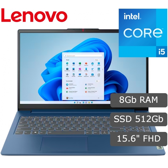 Laptop Lenovo IdeaPad Slim 3 Core i5-12450H 2.0/4.4GHz, Memoria RAM 8Gb LPDDR5-4800, Disco Solido 512Gb SSD M.2 2242 PCIe 4.0x4 NVMe, Pantalla 15.6pulgadas FHD, Win11 Home SL / LENOVO