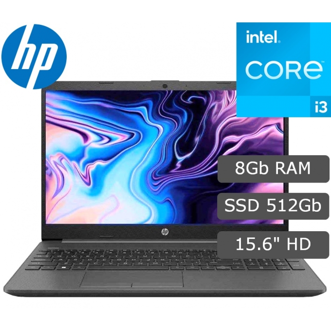Laptop HP 250 G9, Core i3-1215U 1.20/4.40GHz, Memoria RAM 8Gb DDR4-3200MHz, Disco Solido 512Gb SSD M.2 PCIe NVMe, Pantalla 15.6pulgadas LCD LED HD, Sin Sistema Operativo / HP