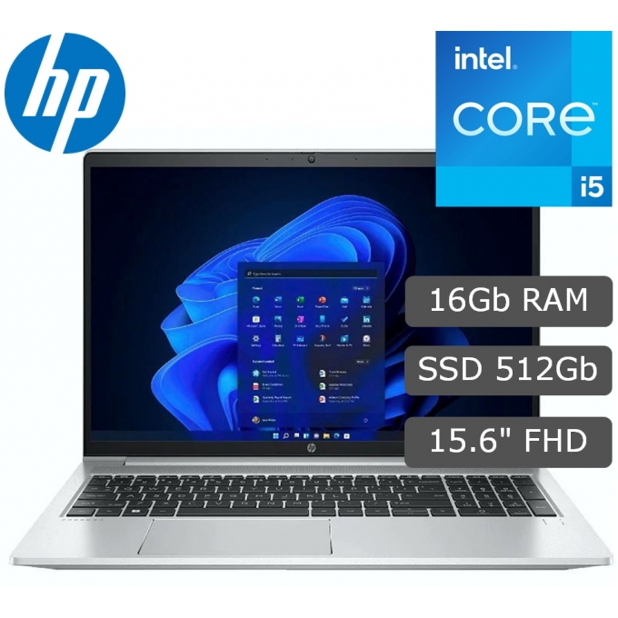 Laptop HP ProBook 450, Core i5-1335U 1.30/4.60GHz, Memoria RAM 16Gb DDR4-3200, Disco Solido 512Gb SSD M.2 PCIe NVMe, Pantalla 15.6pulgadas LCD LED FHD, Win11 Pro / HP