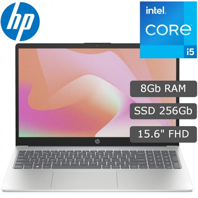 Laptop HP 15-fd0005la, Core i5-1335U 4.6GHz, Memoria RAM 8Gb DDR4-3200MHz, Disco Solido 256Gb SSD M.2 PCIe NVMe, Pantalla 15.6pulgadas FHD, Sin Sistema Operativo / HP