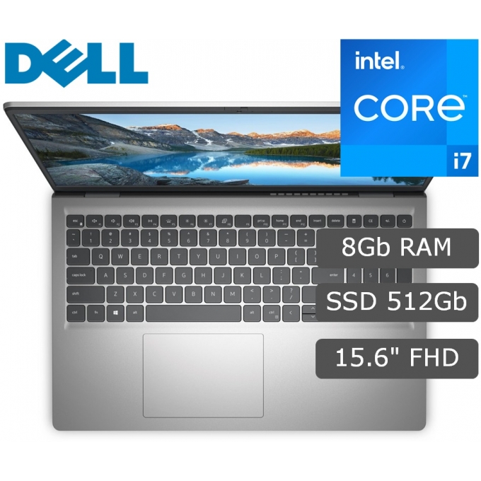 Laptop Dell Inspiron 3520, Core i7-1255U 4.70GHz, Memoria RAM 8Gb DDR4, Disco Solido 512Gb SSD M.2 PCIe NVMe, Pantalla 15.6pulgadas FHD IPS, Sin Sistema Operativo / DELL