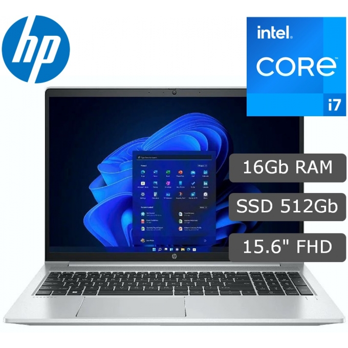 Laptop HP ProBook 450, Core i7-1355U 1.70/5.00GHz, Memoria RAM 16Gb DDR4-3200, Disco Solido 512Gb SSD M.2 PCIe NVMe, Pantalla 15.6pulgadas LCD LED FHD, Win11 Pro / HP