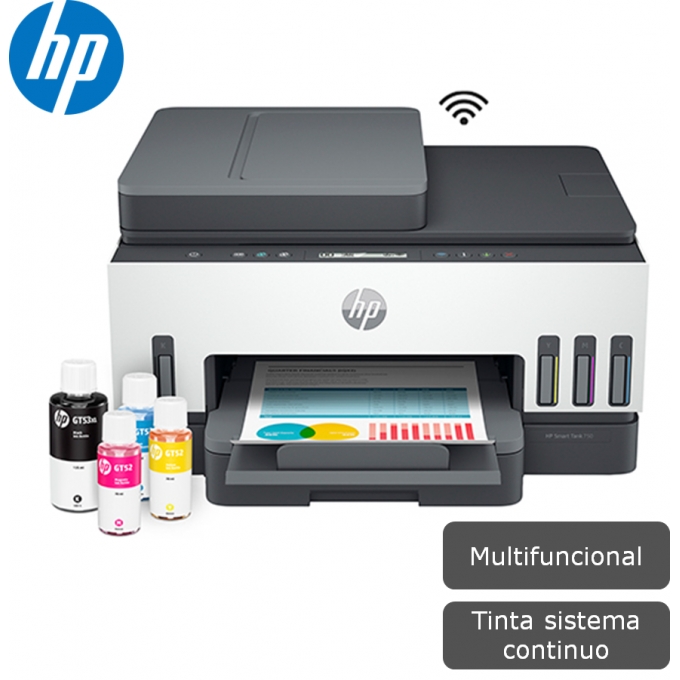 Impresora Multifuncional de tinta HP Smart Tank 750, Impresion/Escaneo/Copia/Wi-Fi/Bluetooth LE/LAN / HP