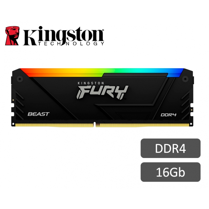 Memoria RAM Kingston Fury Beast RGB BLACK, 16GB DDR4 3200 MHz, PC4-25600, CL16, 1.35V. / KINGSTON