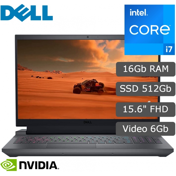 Laptop Dell G15 5530, Core i7-13650HX 4.9GHz, Memoria RAM 16Gb DDR5-4800MHz, Disco Solido 512Gb SSD M.2 PCIe NVMe, Video Dedicado NVIDIA GeForce RTX 4050 6Gb GDDR6, Pantalla 15.6pulgadas FHD WVA LED, Gamer / DELL