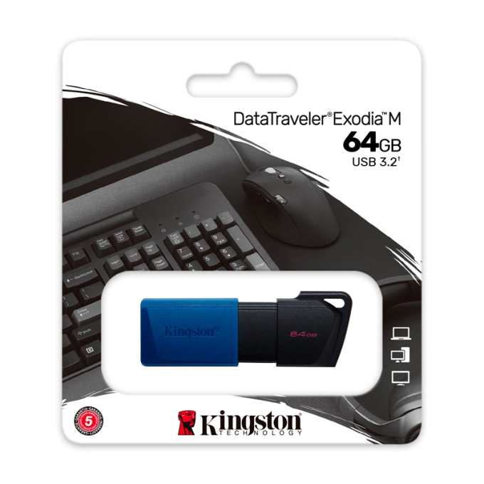 Memoria Flash USB Kingston DataTraveler Exodia M, 64GB, USB 3.2 Gen 1, Azul / Kingston