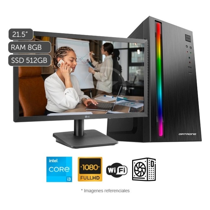 CPU Home Basic , Core i3-10100 , SSD 512GB , RAM 8GB , NVIDIA GeForce G210 1GB , Monitor 21.5' Full HD / INTEL