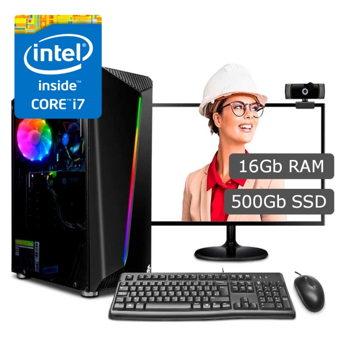 CPU Ensamblado Intel i7, Disco Solido 500GB SSD NVMe, Memoria RAM 16Gb DDR4, Tarjeta de Video RX580 8GB, PC Gamer / INTEL