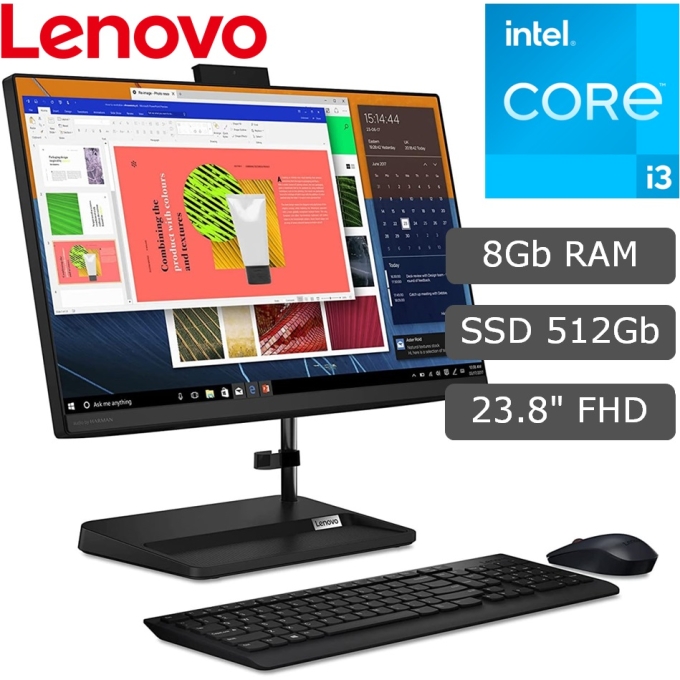 All-in-One Lenovo IdeaCentre3 24IAP7 Core i3-1215U 1.2/4.4GHz, Memoria RAM 8Gb, Disco Solido 512Gb SSD M.2, Pantalla 23.8pulgadas FHD IPS / Lenovo