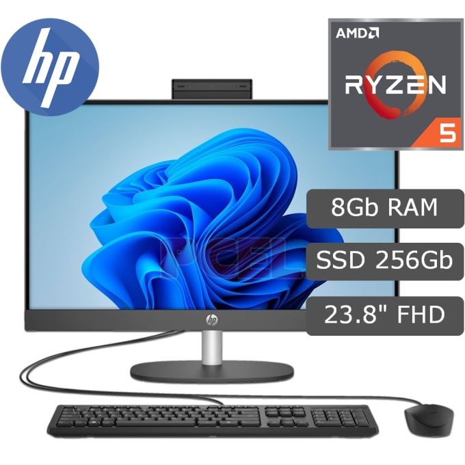AIO HP ProOne 245 G10 AMD Ryzen 5 7520U 2.8/4.3GHz, Memoria RAM 8Gb LPDDR5, Disco Solido 256Gb M.2 SSD NVMe, Pantalla 23.8pulgadas LCD LED FHD UWVA (24) / HP