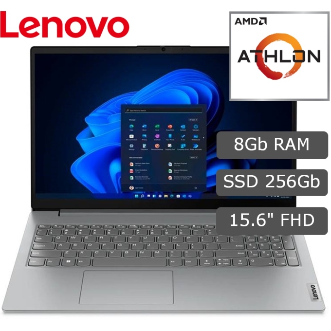 Laptop Lenovo V15 G4, AMD Athlon Silver 7120U 2.4/3.5GHz, Memoria RAM 8Gb LPDDR5, Disco Solido 256Gb SSD M.2, Pantalla 15.6pulgadas FHD / Lenovo