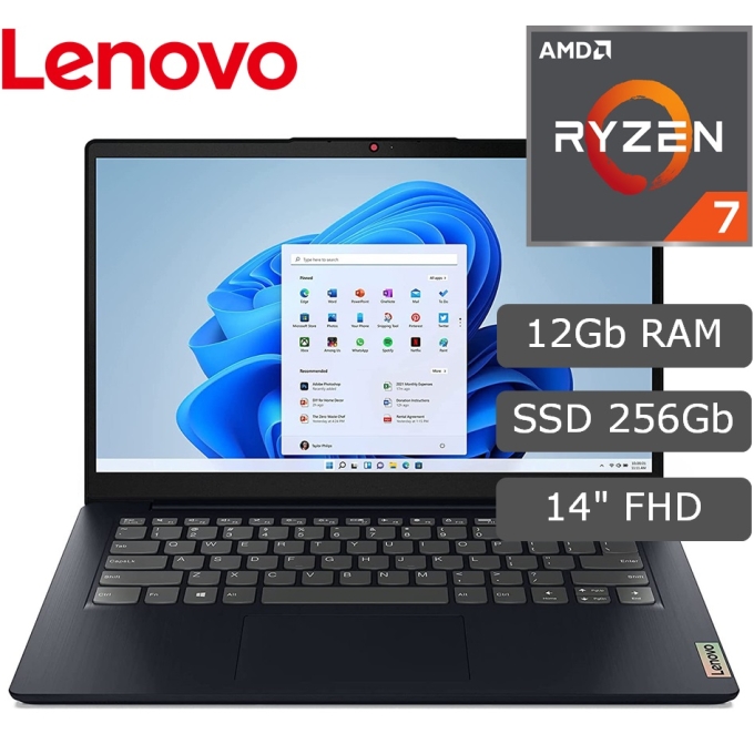Laptop Lenovo IdeaPad 3 14ALC6, AMD Ryzen 7 5700U 1.8/4.3GHz, Memoria RAM 12Gb DDR4, Disco Solido 256Gb SSD M.2 NVMe, Pantalla 14pulgadas FHD / Lenovo