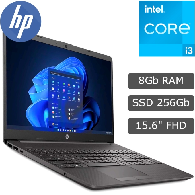 Laptop HP 250 G9, Intel i3-1215U 1.20/4.40GHz, Memoria RAM 8Gb DDR4, Disco Solido 256Gb SSD M.2 NVMe, Pantalla 15.6pulgadas LCD LED HD / HP