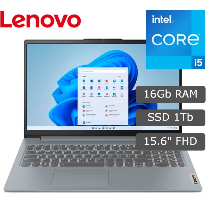 Laptop Lenovo IdeaPad Slim 3, Core i5-12450H 2.0/4.4GHz, Memoria RAM 16Gb LPDDR5, Disco Solido 1Tb SSD M.2 NVMe, Pantalla 15.6pulgadas FHD IPS / Lenovo