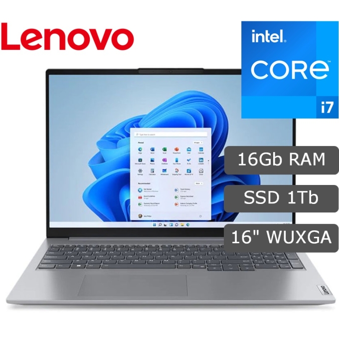 Laptop Lenovo ThinkBook 16 G6, Core i7-13700H 2.4/5.0GHz, Memoria RAM 16Gb DDR5, Disco Solido 1Tb SSD M.2 NVMe, Pantalla 16pulgadas WUXGA IPS / Lenovo