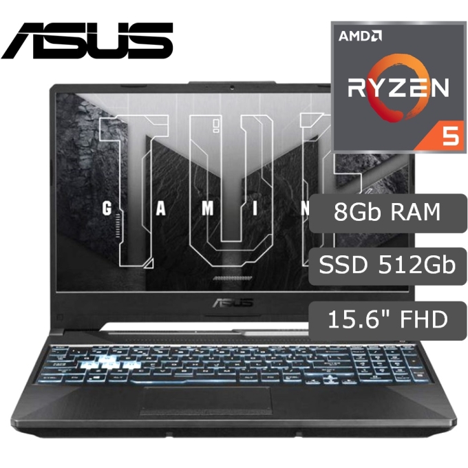 Laptop ASUS FA506NF-HN004, Ryzen 5 7535HS 4.5GHz, Memoria RAM 8Gb DDR5, Disco Solido 512Gb NVMe M.2 SSD, Video NVIDIA GeForce RTX 2050 4GB GDDR6, Pantalla 15.6pulgadas FHD Value IPS, Gamer / Asus