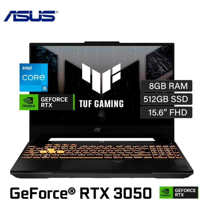 Laptop ASUS FX507ZC4-HN005 Core i5-12500H 2.5/4.5GHz, Memoria RAM 8Gb DDR4, Disco Solido 512Gb NVMe M.2 SSD, Video NVIDIA GeForce RTX 3050 4GB GDDR6, Pantalla 15.6pulgadas FHD IPS, Gamer / Asus