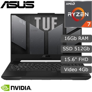 Laptop ASUS FA507NV-LP053, AMD Ryzen 7 7735HS 4.7GHz, Memoria RAM 16Gb DDR5, Disco Solido 512Gb NVMe M.2 SSD, Video NVIDIA GeForce RTX 4060 8GB GDDR6, Pantalla 15.6 FHD IPS, Gamer
