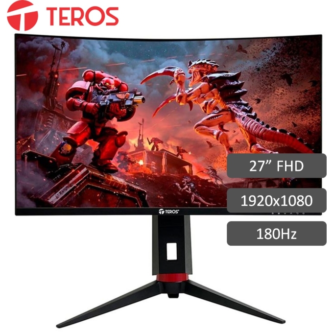 Monitor Teros TE-2766G, 27pulgadas, VA, Curvo, 180Hz, 1920x1080 FHD, HDMI / DP / FREESYNC /VESA Gamer / Teros