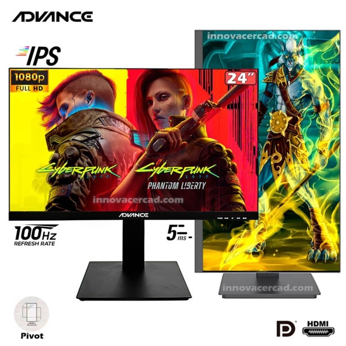 Monitor Advance Pivot ADV-2450S, 23.8pulgadas IPS, 1920x1080, Full HD, HDMI, DP, SPEAKER Gamer / Advance