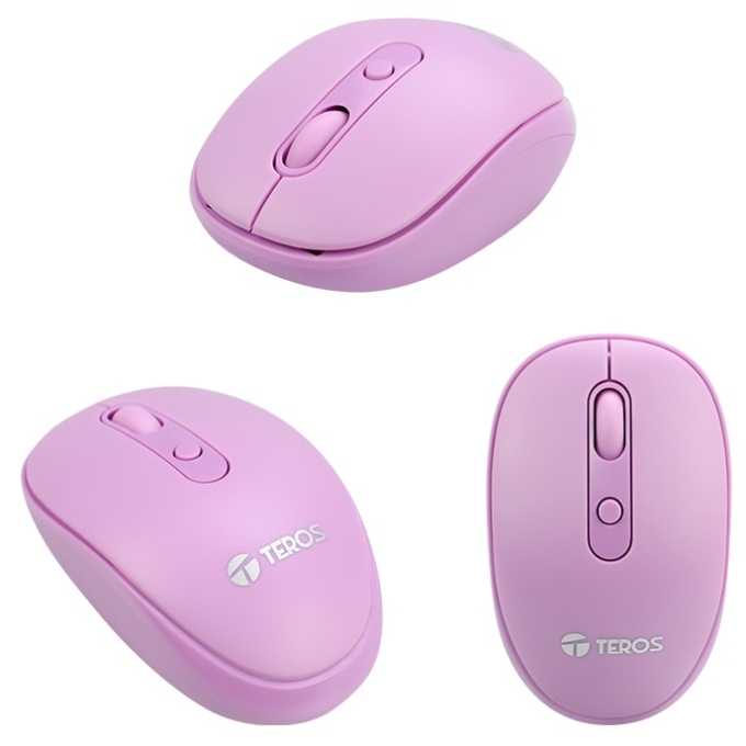 Mouse inalambrico Teros TE5075P, Color Purpura, 1600 dpi, receptor USB / Teros