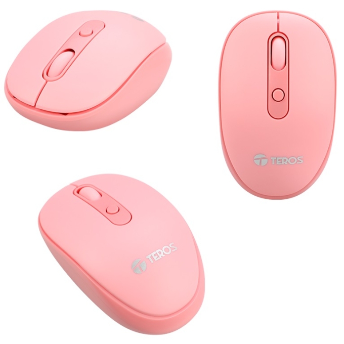 Mouse inalambrico Teros TE5075R, color Rosado, 1600 dpi, receptor USB / Teros