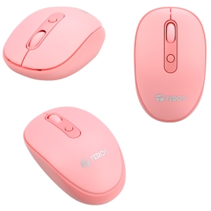 Mouse inalambrico Teros TE5075R, color Rosado, 1600 dpi, receptor USB