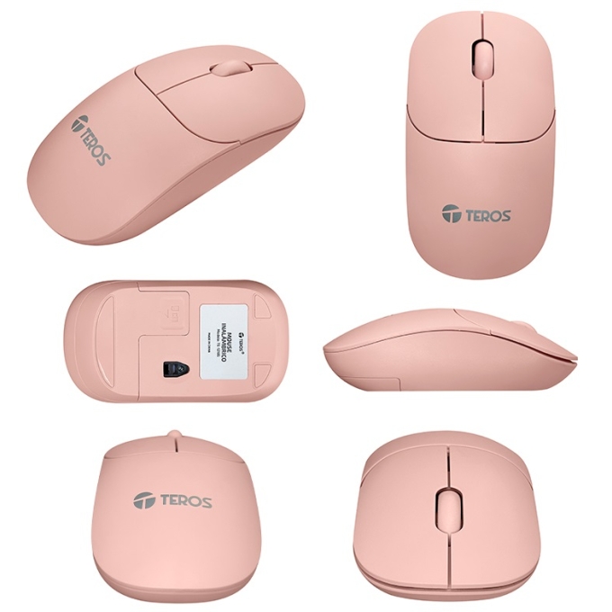 Mouse inalambrico Teros TE1217S, color Rosado, 1000 dpi, receptor USB / Teros