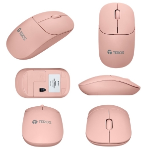 Mouse inalambrico Teros TE1217S, color Rosado, 1000 dpi, receptor USB