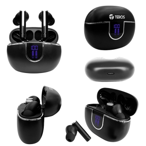 Audifonos Teros TE-8075N, Bluetooth, TWS, Negro Inalambricos