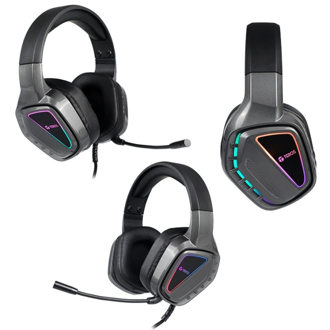 Audifono con Microfono Gaming TEROS TE-8171N estereo, Luces RGB Gamer Gamer / Teros