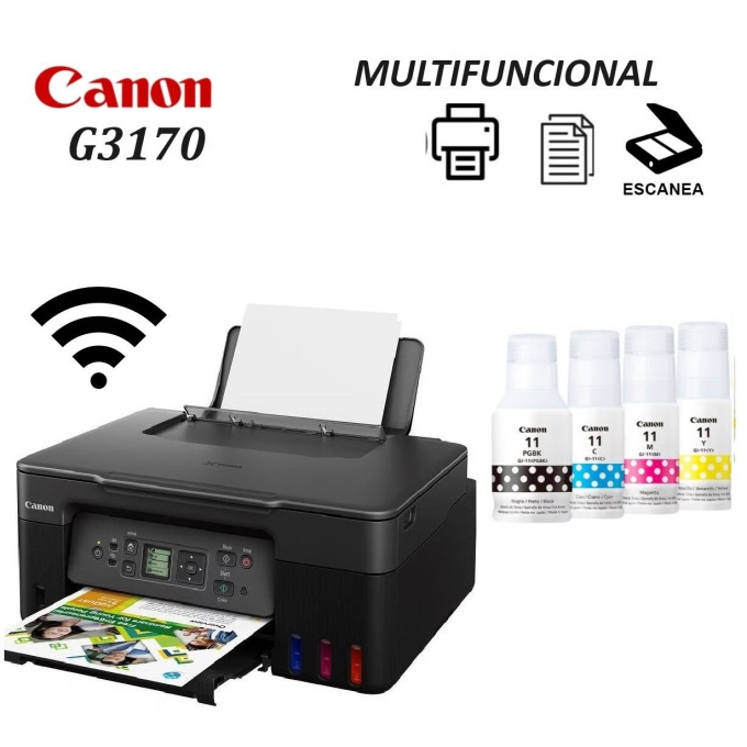 Impresora Canon Pixma G3170 , Multifuncional, Sistema Tinta continua, Inalambrica Wifi / Canon