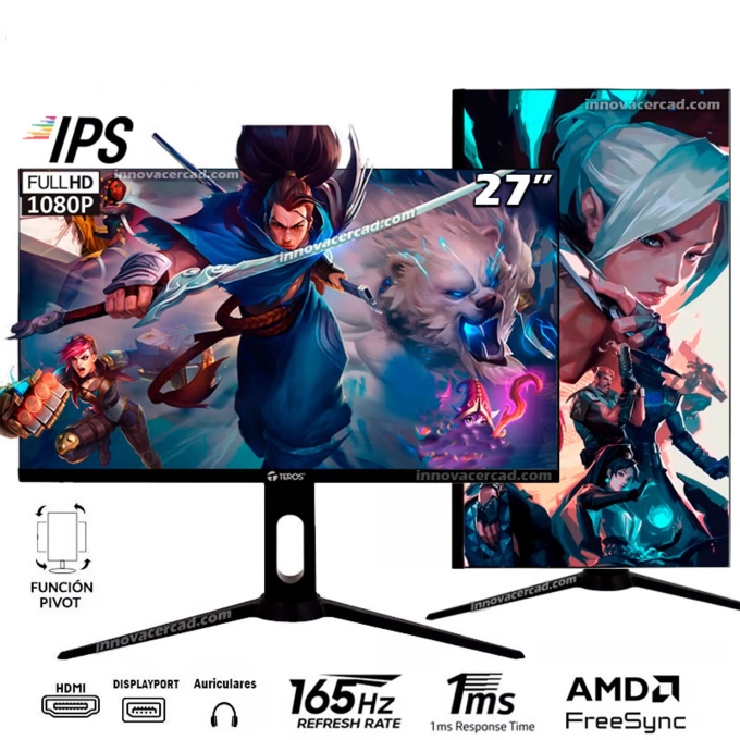 Monitor Teros TE-2752G, 27pulgadas VA 165hz, 1920x1080, Full HD, HDMI,DP Gamer / Teros