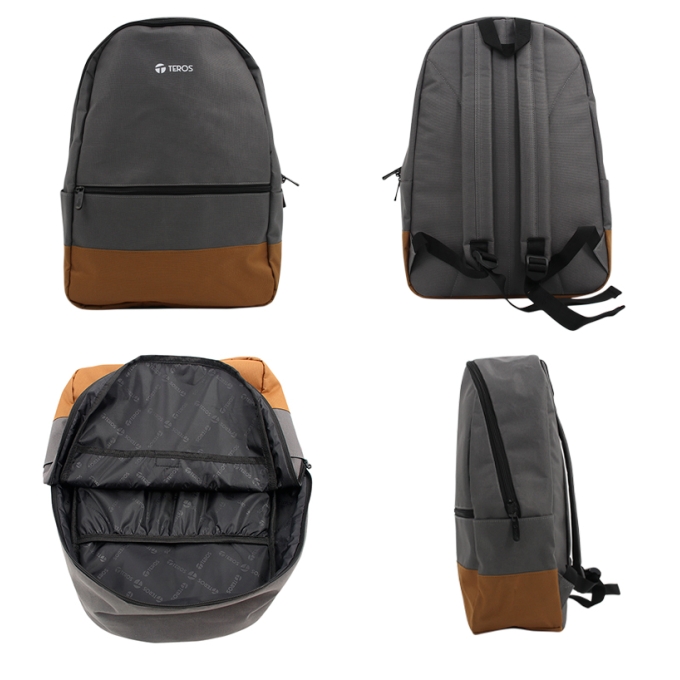 Mochila TEROS TE-ACS9020, poliester, notebook hasta 15.6pulgadas, gris + marron / TEROS