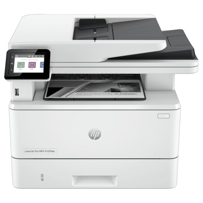 Impresora Laser Multifuncion HP LaserJet Pro 4103fdw Inalambrico - Monocromo - Copiadora / Fax / Impresora / Escaner - 1200x1200 dpi Impresion - Duplex - Hasta 80,000 paginas al mes / HP