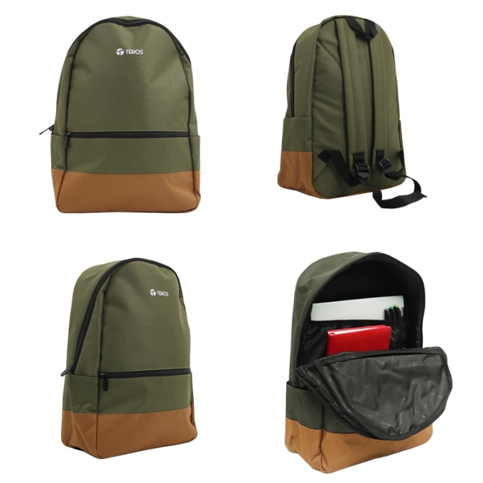 Mochila TEROS TE-ACS9021MG, poliester, soporta NBs de hasta 15.6pulgadas, verde militar + marron / Teros