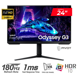 Monitor Samsung Odyssey G3 24pulgadas FHD 180Hz 1ms LS24DG300ELXPE, HDMI, DP, gamer / Samsung