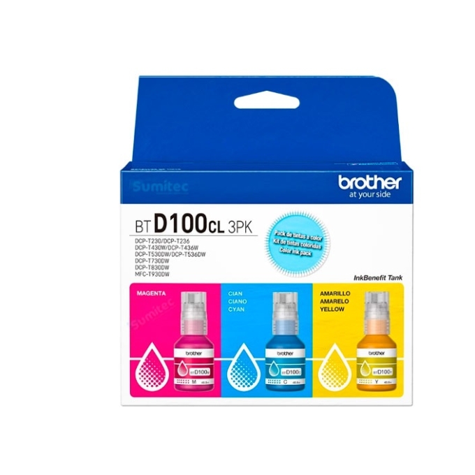 Tinta BROTHER TRI-PACK BTD100CL 3PK COLOR P/ T430DW/ T530DW/ T730DW/ T830DW/ T930DW / Brother