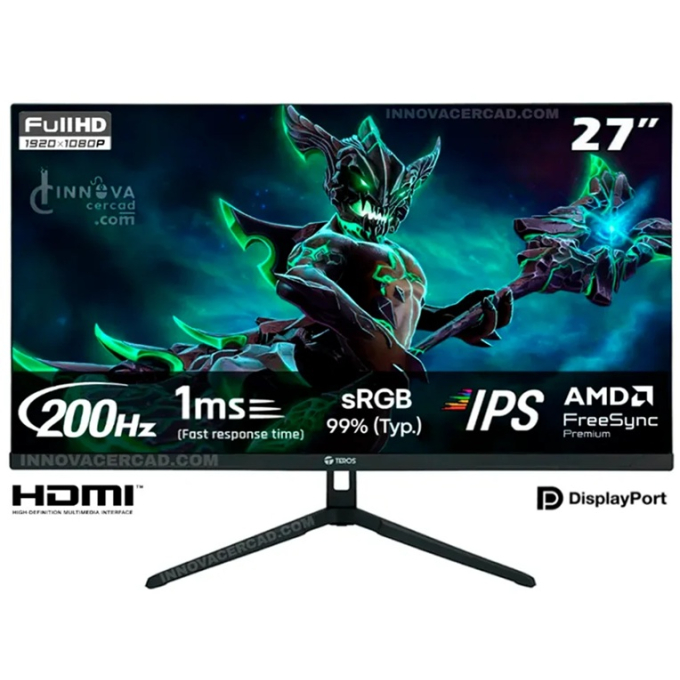 Monitor Teros 27pulgadas TE-2786G FHD 1920x1080 IPS 200Hz 1ms, HDMI, DP, FreeSync, gamer / Teros