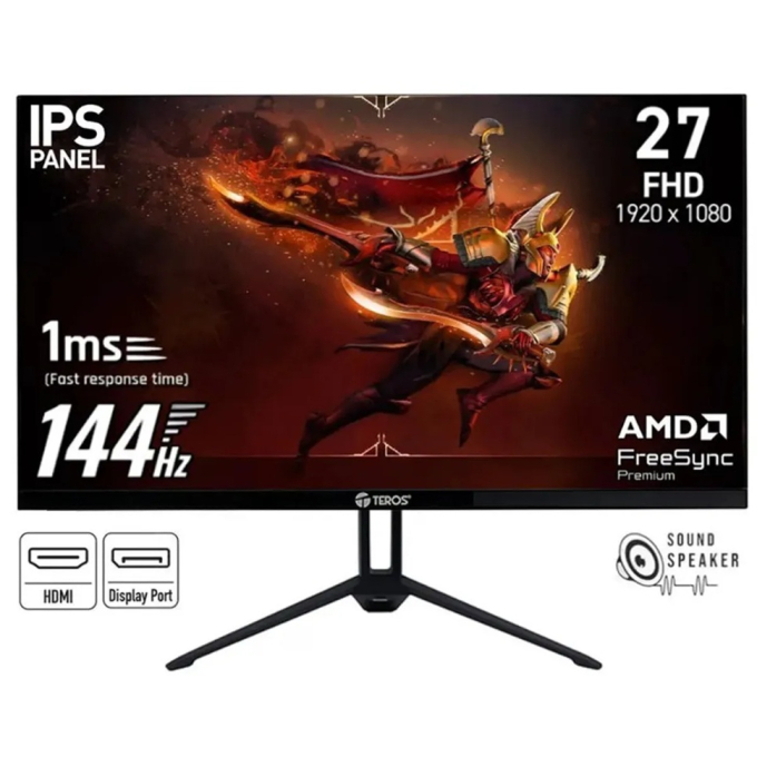 Monitor Teros TE-2714S 27pulgadas FHD IPS, 144Hz 1ms, HDMI, DP, Speakers, gamer / Teros
