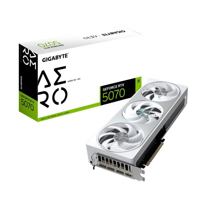 Tarjeta de video GIGABYTE GeForce RTX 5070 AERO OC 12GB GDDR6X | DLSS 3.5 | Diseño blanco profesional / GIGABYTE