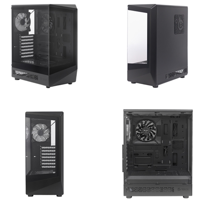 Case gamer TEROS TE-1321G, Mid Tower, USB 3.0 / USB 2.0, audio, ventilador ARGB, negro / Teros