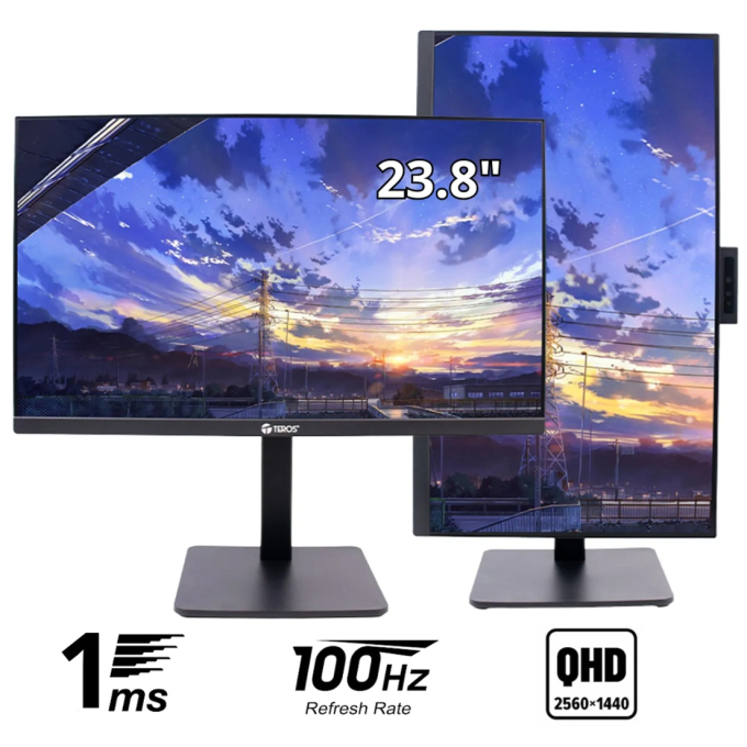 Monitor TEROS 23.8pulgadas TE-2416CS, QHD 2560x1440 IPS, 100Hz, 1ms, HDMI, DP, Audio out, Camara 5MP / TEROS