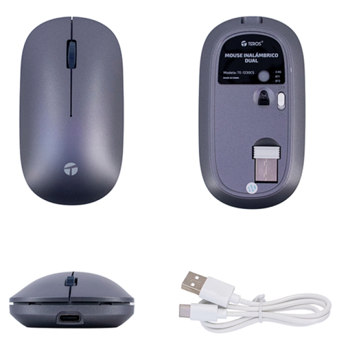 Mouse inalambrico dual TEROS TE-1230CS, 3 botones, 1200DPI / Teros