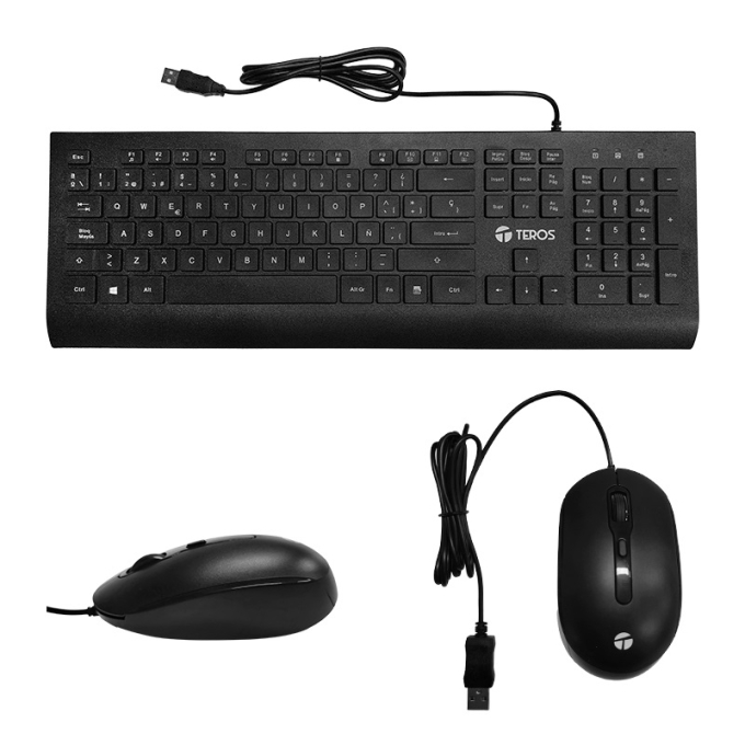 Kit teclado y mouse TEROS TE-5010CS, USB, 1000-2000 DPI, 4 botones, 105, tecla FN, negro / TEROS