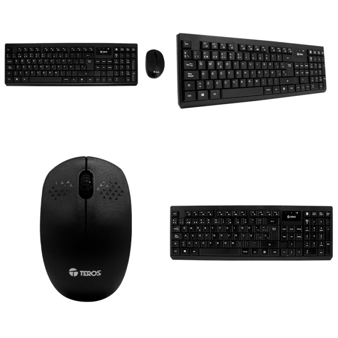 Kit teclado y mouse TEROS TE-4071S, inalambrico, 2.4 GHz, acabado elegante, negro, espa?ol / TEROS