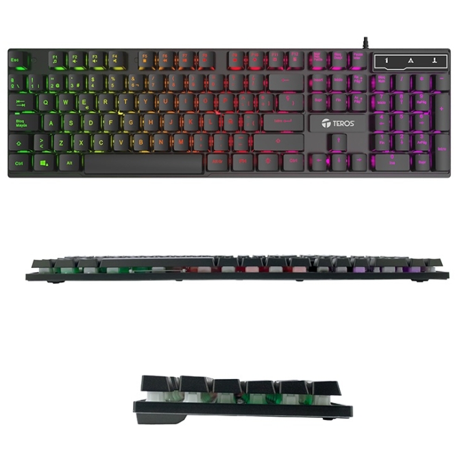 Teclado gamer TEROS TE-4072G, RGB, USB, negro / Teros