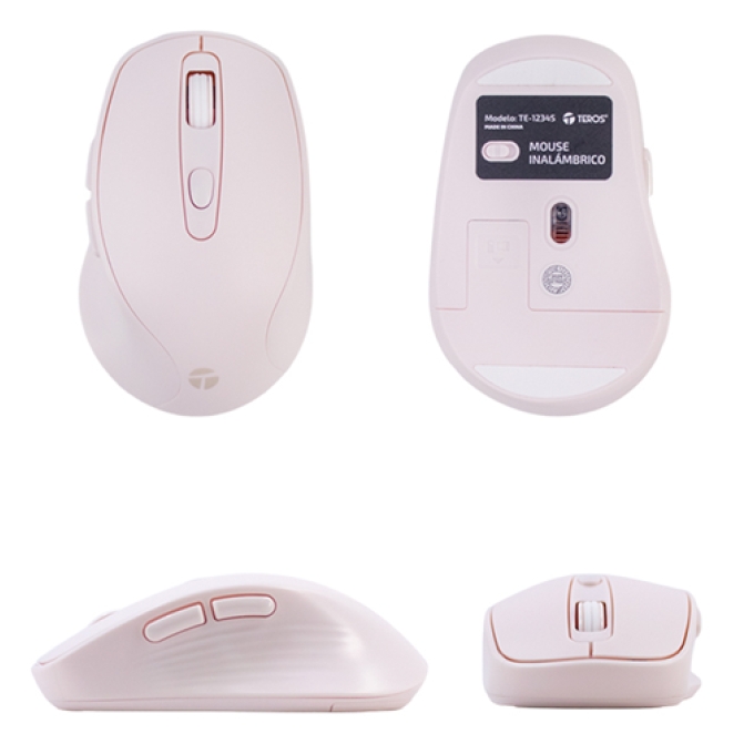 Mouse inalambrico TEROS TE-1234S, 2.4GHz, 6 botones, USB, rosado / Teros